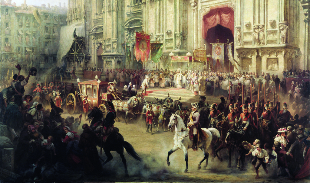 30 апреля 1799 года союзные войска под командованием Александра Васильевича Суворова торжественно вступили в Милан..png